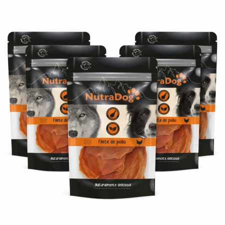 Snack filetes de pollo NutraDog. Pack Ahorro 5 x 350 gr