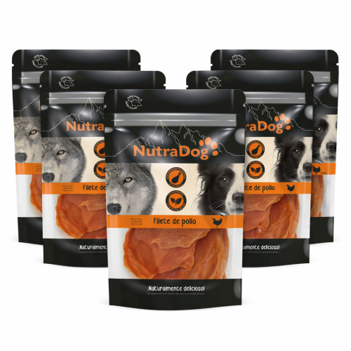 Snack filetes de pollo NutraDog. Pack Ahorro 5 x 350 gr