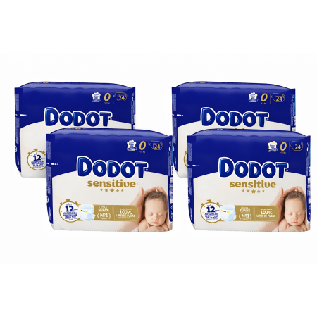 Pañales Dodot Sensitive Talla 0 Recién nacido. Pack 4 x 24 Und