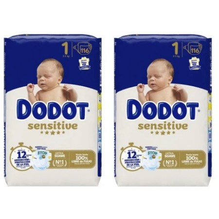 Pañales Dodot Sensitive Talla 1 (2-5 kg) Pack Súper Ahorro 232 uds (2x116)