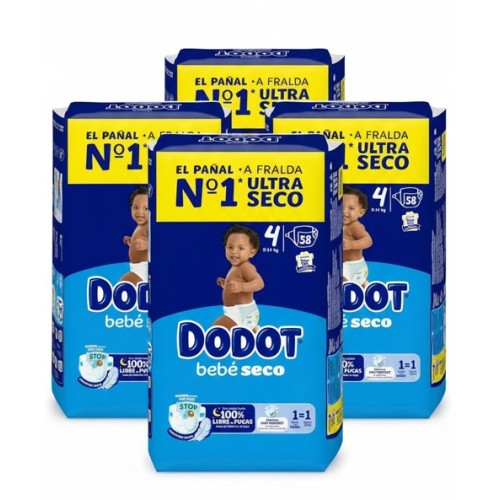 Pañales Dodot bebe seco Talla 4. Pack Súper Ahorro 232 und (4x58)
