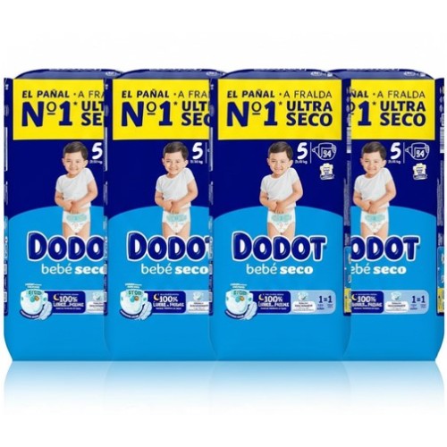 Pañales Dodot Bebe seco Talla 5 . Pack Súper Ahorro 216 und (4 x54)