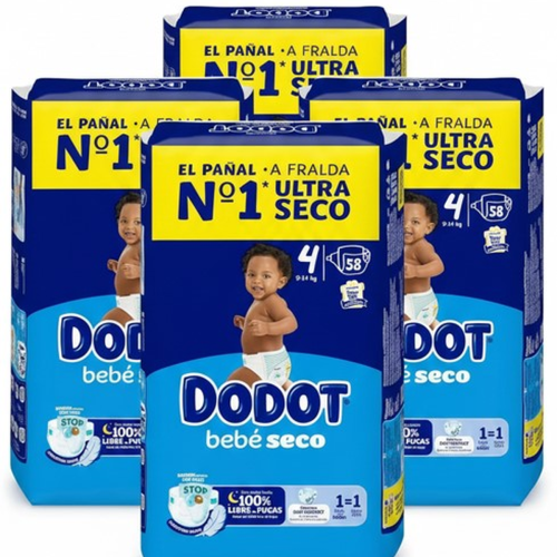 Pañales Dodot bebe seco Talla 4. Pack Súper Ahorro 232 und (4x58)
