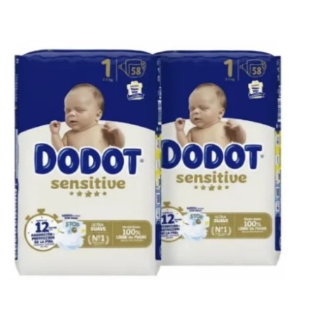 Pack Súper Ahorro Pañales Dodot Sensitive Talla 1 (116 uds) + Toallitas Pure Aqua + Libro + Muselina Recién Nacido