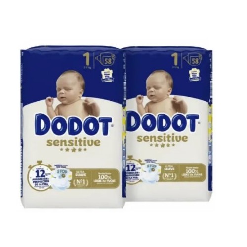 Pack Súper Ahorro Pañales Dodot Sensitive Talla 1 (116 uds) + Toallitas Pure Aqua + Libro + Muselina Recién Nacido