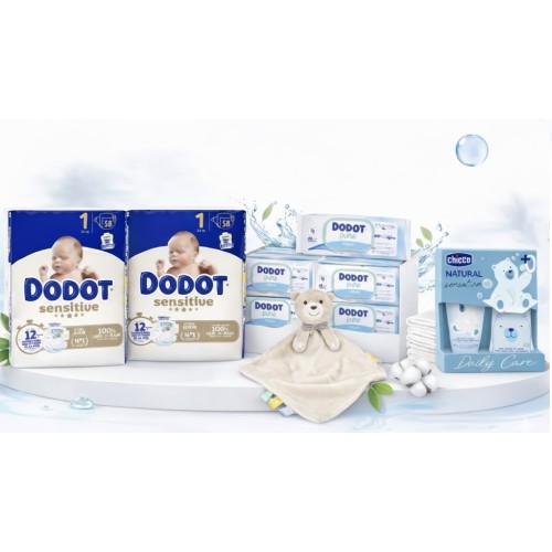 Pack Súper Ahorro: Pañales dodot sensitive Talla 1 + Toallitas Pure + Chicco