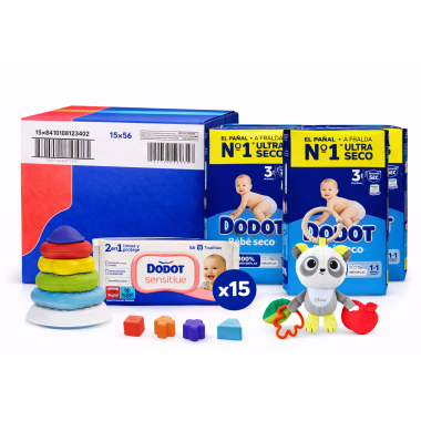 Pack Súper Ahorro Bebé 6-36 Meses: Pañales Dodot Bebé seco Talla 3 + Diversión Chicco