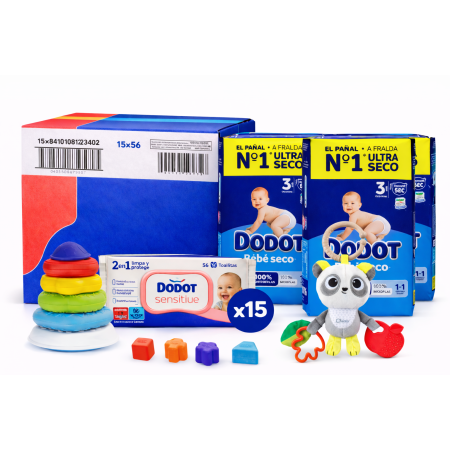 Pack Súper Ahorro Bebé 6-36 Meses: Pañales Dodot Bebé seco Talla 3 + Diversión Chicco