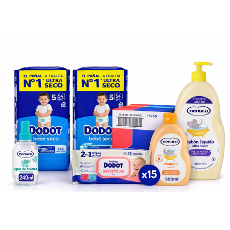 Pack Súper Ahorro : Pañales dodot Talla 5 + Toallitas + Higiene Nenuco