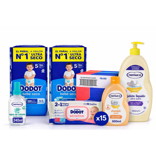 Pack Súper Ahorro : Pañales dodot Talla 5 + Toallitas + Higiene Nenuco