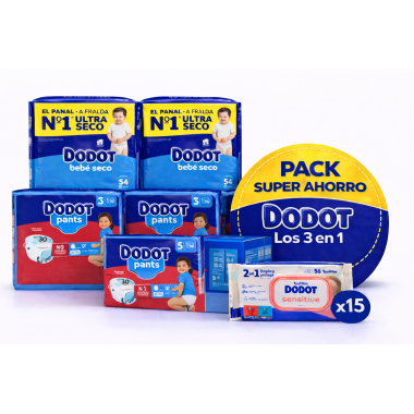 Pack Súper Ahorro: Pañales Dodot Bebé Seco Talla 5 + Pants Talla 5 + Toallitas Sensitive