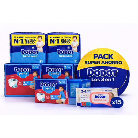 Pack Súper Ahorro: Pañales Dodot Bebé Seco Talla 5 + Pants Talla 5 + Toallitas Sensitive