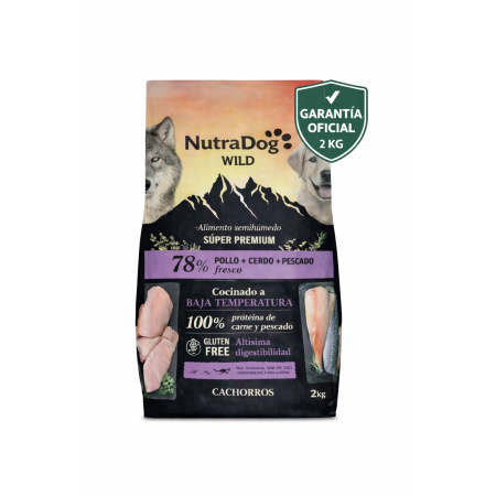 NutraDog WILD Alimento semihúmedo para cachorros pollo, cerdo y pescado  2 kg con Garantia Oficial