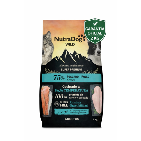 NutraDog WILD Alimento semihúmedo para perros adultos pescado y pollo 2 kg con Garantia Oficial
