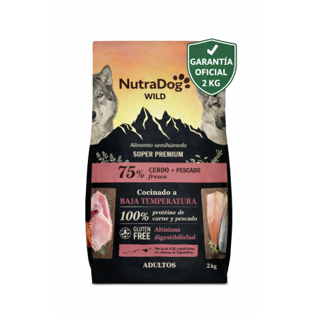 NutraDog WILD Alimento semihúmedo para perros adultos cerdo y pescado 2 kg con Garantia Oficial