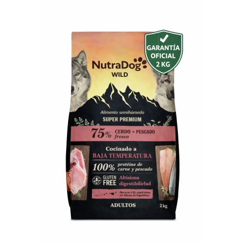 NutraDog WILD Alimento semihúmedo para perros adultos cerdo y pescado 2 kg con Garantia Oficial