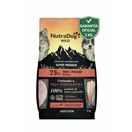 NutraDog WILD Alimento semihúmedo para perros adultos pavo y pescado 2 kg con Garantia Oficial