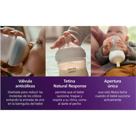 Pack Natural Response 3 Biberones + Cepillo Philips Avent | Más Pañales