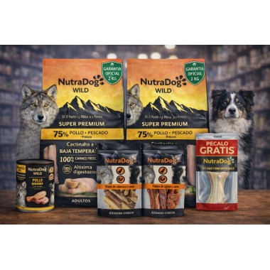 Pack Súper Ahorro NutraDog Pollo y Pescado para Perros (4 kg) + Lata + Colágeno + Snack de Pato +Pouch + Hueso GRATIS