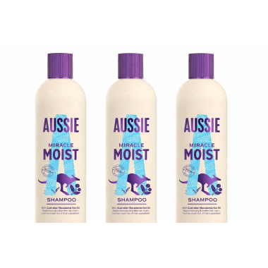 Champú Miracle Moist hidratante para pelo seco Aussie. Pack ahorro 3 x 300 ml