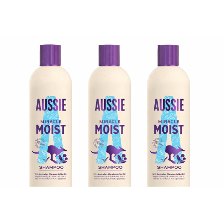 Champú Miracle Moist hidratante para pelo seco Aussie. Pack ahorro 3 x 300 ml