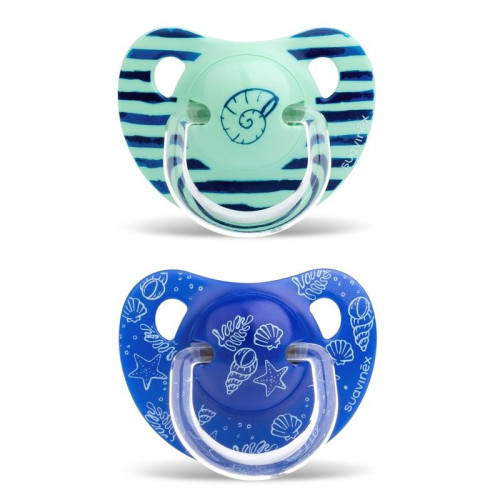 Pack 2 chupetes in the sea blanco y rosa intenso + 18 meses. Silicona. Suavinex