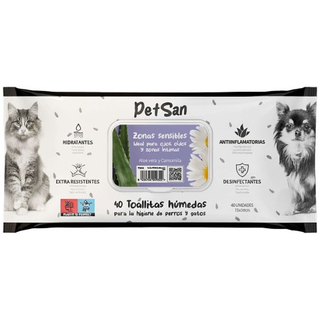 Toallitas PETSAN Aloe & Camomila 40 Unidades | Toallitas Higiénicas para Perros y Gatos
