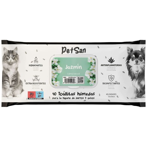 Toallitas PETSAN Jazmín 40 Unidades | Toallitas Higiénicas para Perros y Gatos