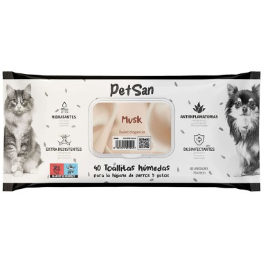 Toallitas PETSAN Musk 40 Unidades | Toallitas Higiénicas para Perros y Gatos