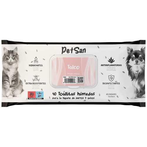 Toallitas PETSAN Talco 40 Unidades | Toallitas Higiénicas para Perros y Gatos