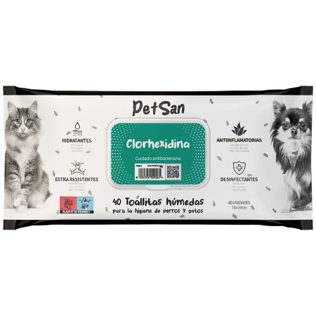 Toallitas PETSAN Clorhexidina 40 Unidades | Toallitas Higiénicas para Perros y Gatos