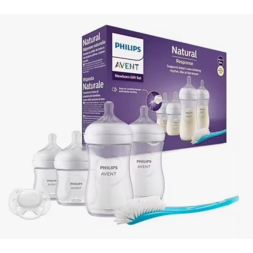 Philips Avent Set Recién Nacido Natural Response  – 4 Biberones (2x125 ml + 2x260 ml)  + Chupete 0-6 m + Cepillo| Más Pañales