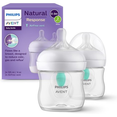 Philips Avent Natural Response AirFree Pack 2x125 ml – Biberones Anticólicos, Flujo Natural,(0-3 Meses)