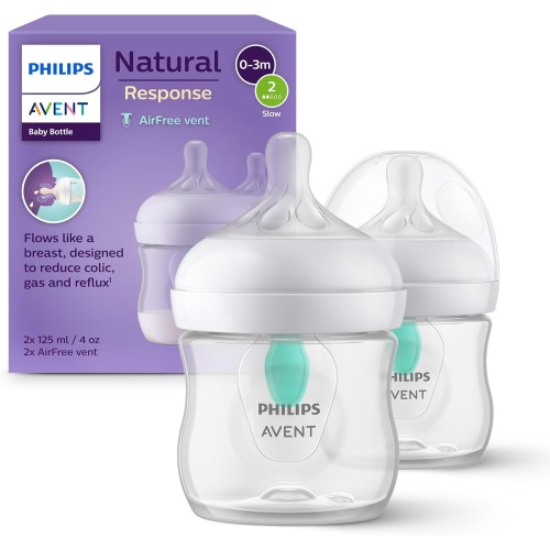 Philips Avent Natural Response AirFree Pack 2x125 ml – Biberones Anticólicos, Flujo Natural,(0-3 Meses)