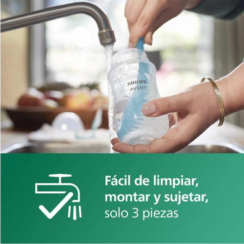 Biberón Philips Avent Natural Response Cristal 240 ml No-Drip, Antigoteo, Pure Glass, Flujo Medium (3-6 Meses)