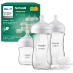 Biberón Philips Avent Natural Response Cristal 240 ml No-Drip, Antigoteo, Pure Glass, Flujo Medium (3-6 Meses)