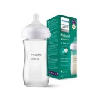 Biberón Philips Avent Natural Response Cristal 240 ml No-Drip, Antigoteo, Pure Glass, Flujo Medium (3-6 Meses)