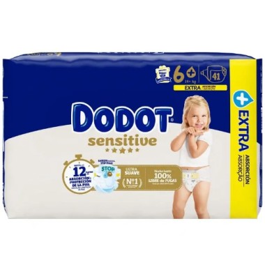 Dodot Sensitive Extra Talla 6+ (+14 kg) 41 Pañales – Extra Protección y Suavidad Extrema