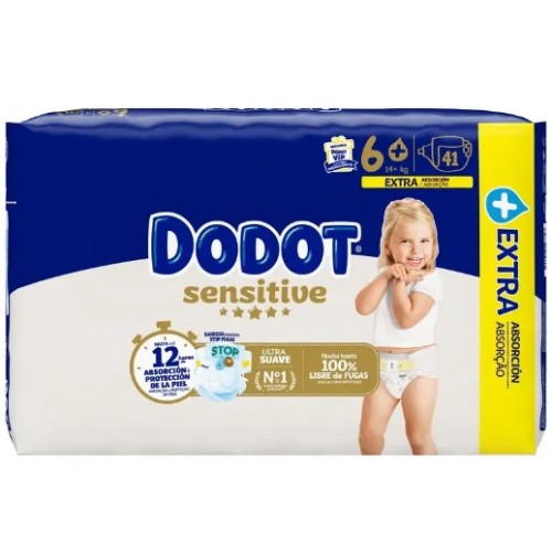 Dodot Sensitive Extra Talla 6+ (+14 kg) 41 Pañales – Extra Protección y Suavidad Extrema
