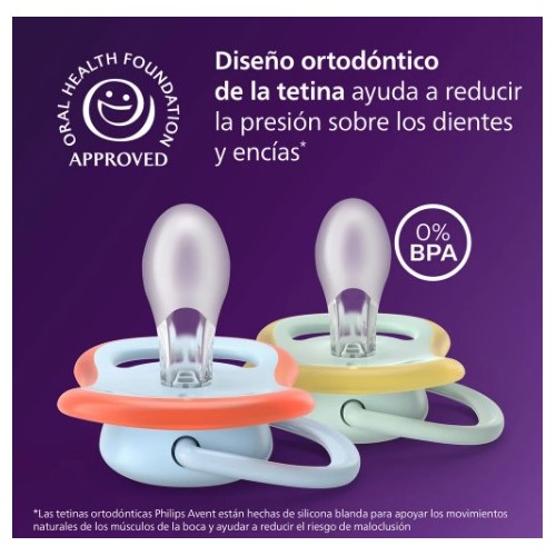 2 Chupetes ULTRA AIR Tetina silicona orthodontic 0-6 m. Philips Avent
