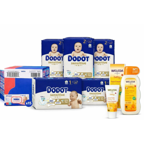 Pack Súper Ahorro Dodot Sensitive Talla 1 y 2 + Toallitas + Weleda Caléndula | Kit Completo Recién Nacido
