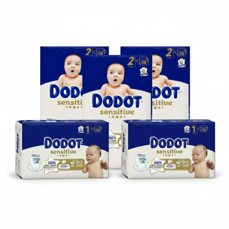 Pack Súper Ahorro Dodot Sensitive Talla 1 y 2 + Toallitas + Weleda Caléndula | Kit Completo Recién Nacido
