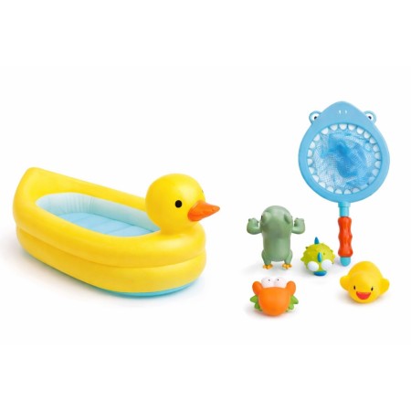 Pack Súper Ahorro Diversión en el Agua Bebé con Bañera Hinchable Patito + Juguetes de Baño (baño, jardín y playa)