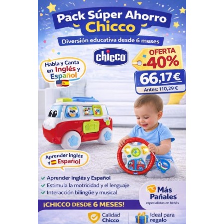 Pack Súper Ahorro Chicco Volante Baby Driver + Caravana Bilingüe 6m+ Juguete Educativo