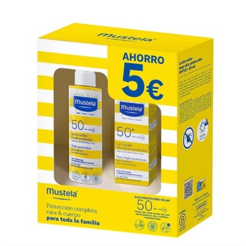 Pack Solar Mustela SPF50+ Spray 200ml + Leche Facial 40ml | Protección Bebé