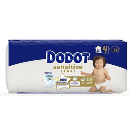 Dodot Sensitive Talla 4 (9-14 kg) 48 Pañales – Barrera Stop Fugas y Suavidad Extrema