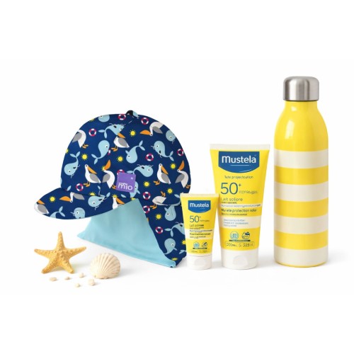 Pack Súper Ahorro solares Mustela + gorro Bambino Mio (1-2 años) con protección solar bebébebé