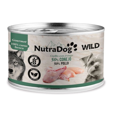 NutraDog WILD Gourmet Conejo y Pollo 8x200g | Alimento húmedo natural premium para perros
