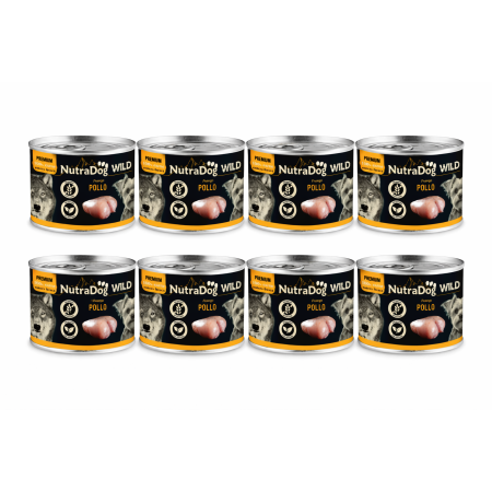 Alimento Húmedo Perros NutraDog WILD Pollo 8x200g | Comida Natural Completa Alta Calidad Pack Ahorro