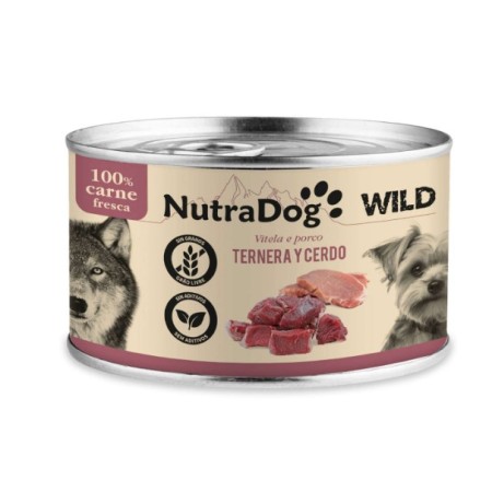 Alimento Húmedo Natural Ternera y Cerdo para Perros NutraDog WILD 200 g – Comida Completa Premium